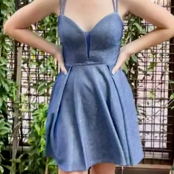 b smart homecoming dresses Light Blue Sequin Mini Tight Homecoming Dress with Slit – jkprom main image 1